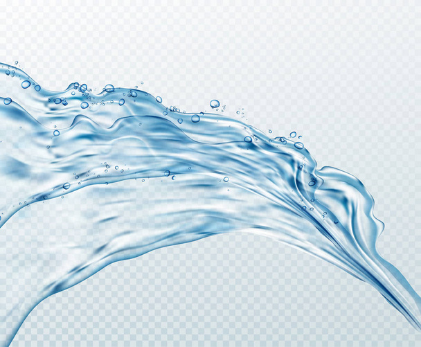 Przejrzyste wody rozprysków, krople na białym tle na przezroczystym tle. Ilustracja wektorowa Eps10 - Wektor, obraz