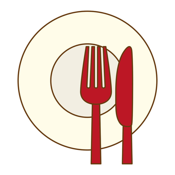 kleur mes, vork en plaat-pictogram - Vector, afbeelding