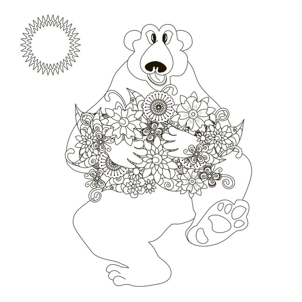 Ours avec fleurs coloriage anti-stress illustration vectorielle de stock
 - Vecteur, image