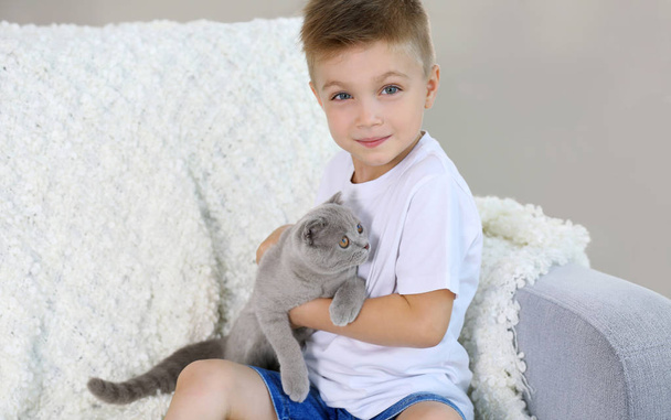 Little boy with kitten - Foto, immagini