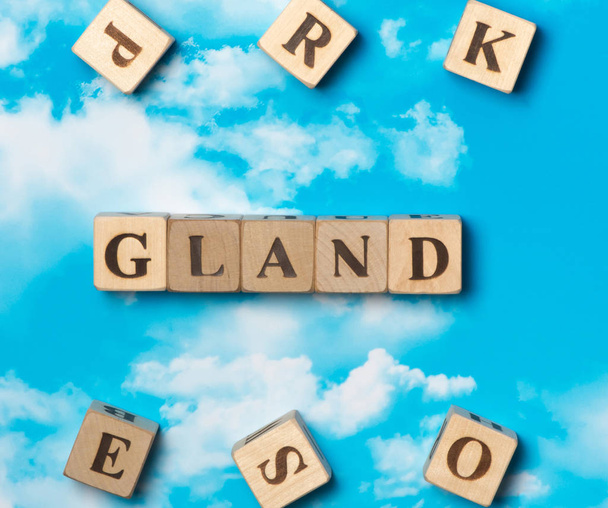The word Gland on the sky background - Zdjęcie, obraz