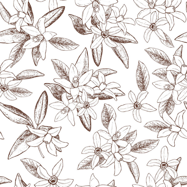 Floral seamless pattern of isolated hand drawn flowers in sketch - Διάνυσμα, εικόνα