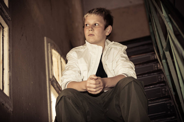 Portrait of boy in old building - Photo, Image