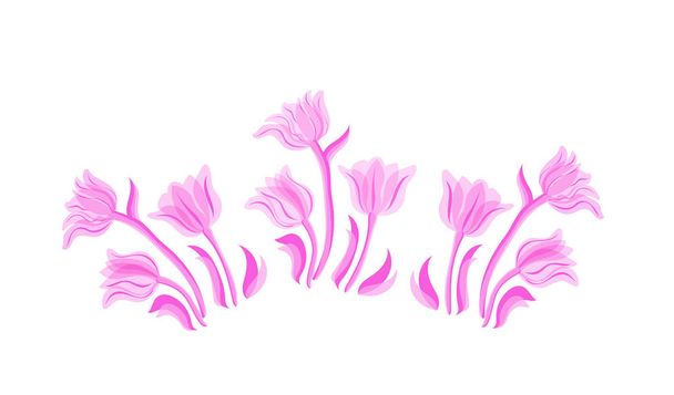 Vintage pink  tulip set - Vetor, Imagem