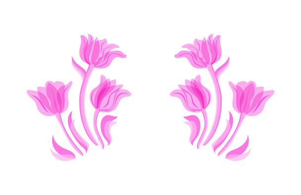 Vintage rózsaszín tulipán szett - Vektor, kép
