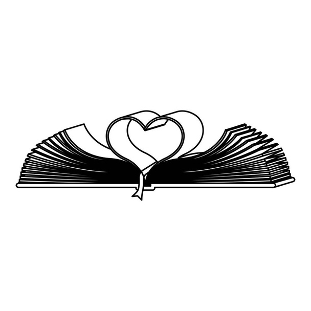 monochromatický obrys s holy bible otevřené s listy ve tvaru srdce - Vektor, obrázek
