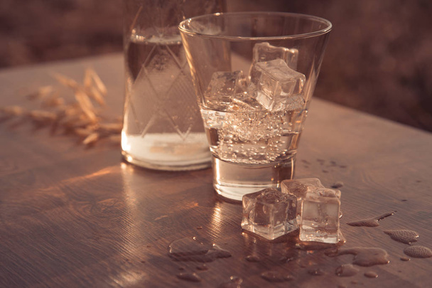 A glass with ice and sunset at savannah - Φωτογραφία, εικόνα