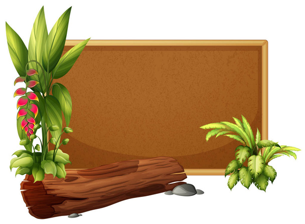Board template with wild plants and log - Vector, Image