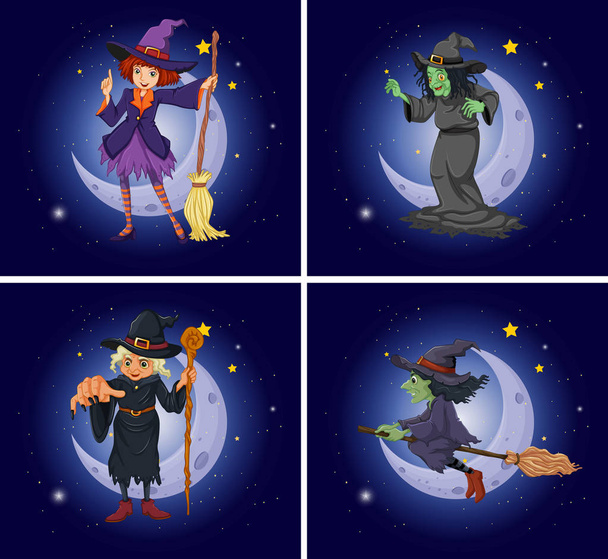 Diversi personaggi strega su scopa magica
 - Vettoriali, immagini