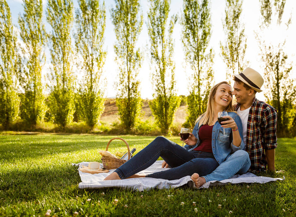 couple in love making picnic - Фото, зображення