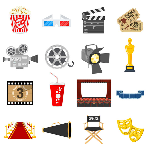 Cinema Flat Icons Set - Vektör, Görsel