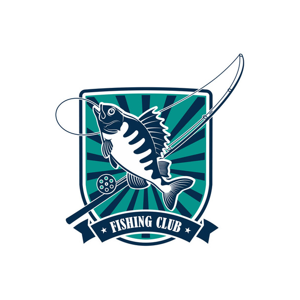 Ícone redondo de pesca para o emblema de clube de esporte de pescador
 - Vetor, Imagem
