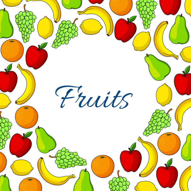 Vector de frutas jardín cartel redondo y frutas exóticas
 - Vector, imagen
