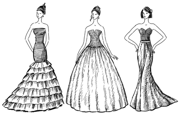 sketches of the ladies in thr evening dresses - Photo, Image
