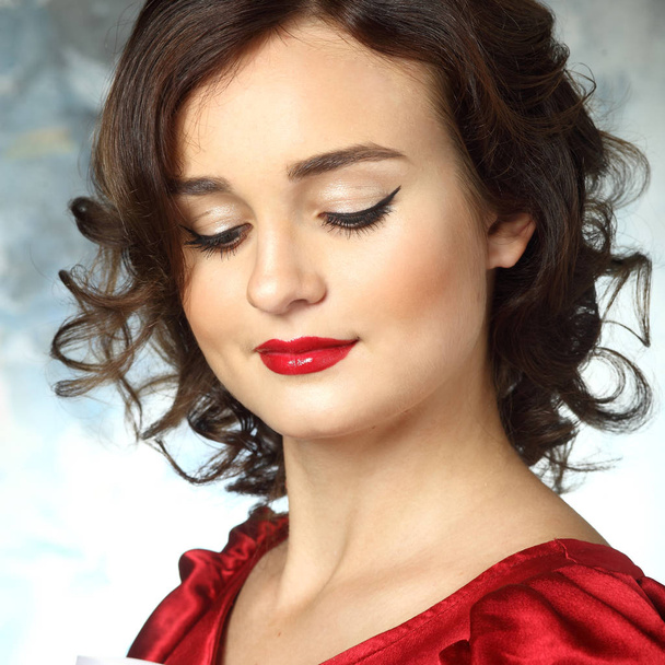 The gentle light makeup for teenagers. vintage portrait of elegant girl - Photo, Image