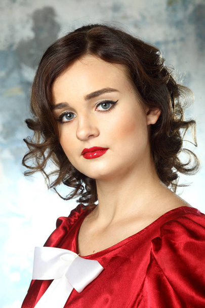 The gentle light makeup for teenagers. vintage portrait of elegant girl - Photo, Image