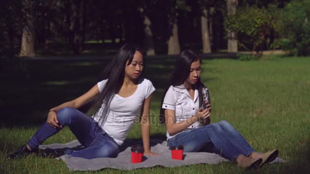 Schwestern posierten im Park für Foto. - Filmmaterial, Video