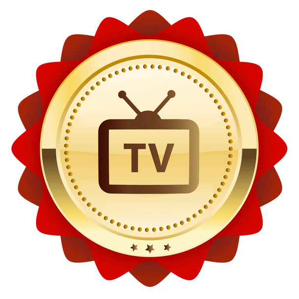 Tv reception seal or icon with tv symbol - Vector, Image