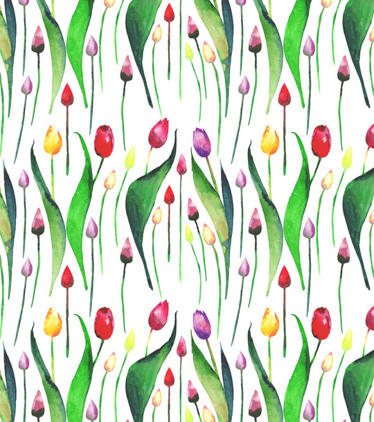 Beautiful spring tulip seamless pattern watercolor  - Fotó, kép