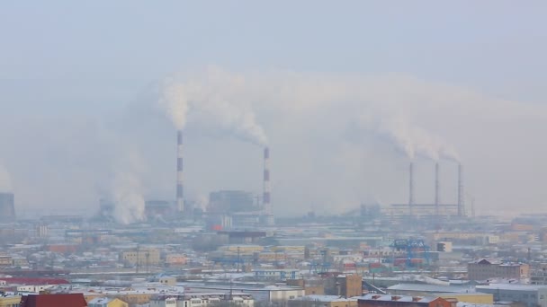 Smoking industrial chimneys at dawn. - Footage, Video