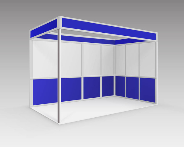 Stand espositivo indoor bianco blu vuoto in prospettiva
 - Vettoriali, immagini