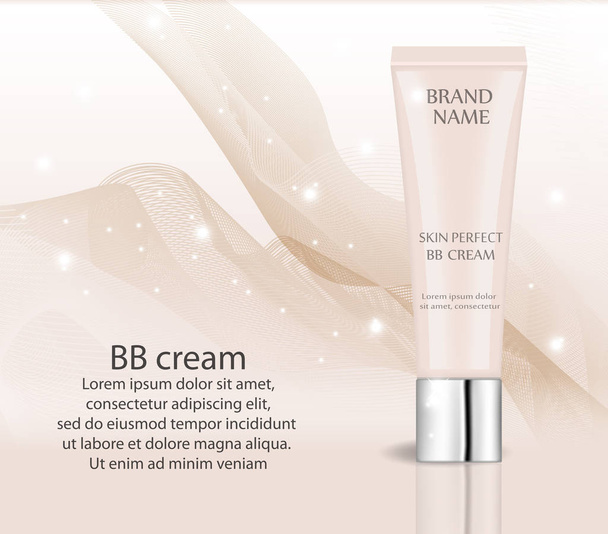 Realistic BB cream, foundation design template for cosmetics. Makeup, clean skin concept. 3d tube of Toner mock-up. Vector illustration - Vector, Image