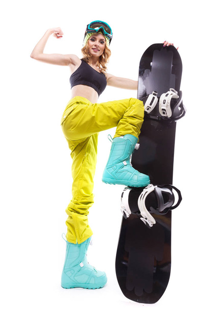 стройная блондинка со сноубордом
 - Фото, изображение