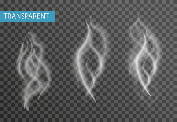 Set de humo realista aislado sobre fondo transparente. Cigarrillo, efecto vapor. Ilustración vectorial
 - Vector, Imagen
