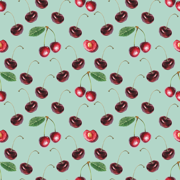 Watercolor cherry pattern - Foto, afbeelding