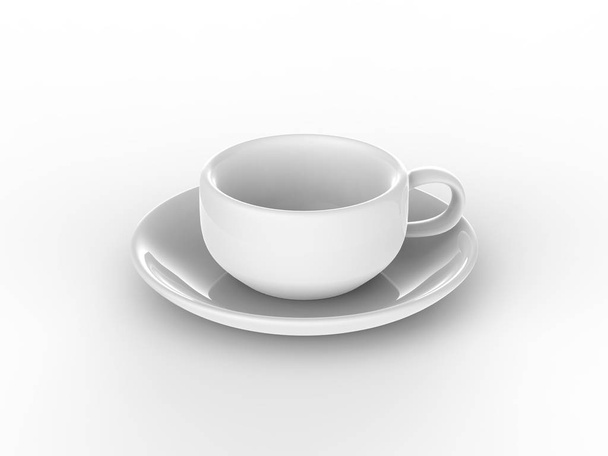 3D illustration white cup and saucer  - Φωτογραφία, εικόνα