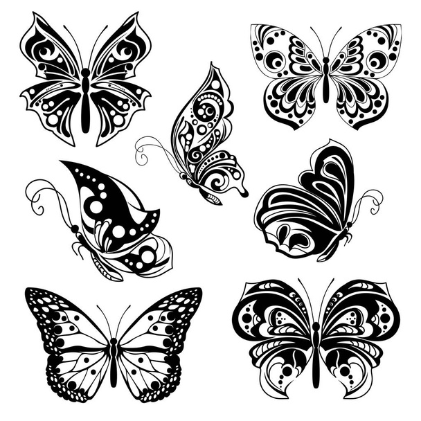 set decor butterflies - Vettoriali, immagini