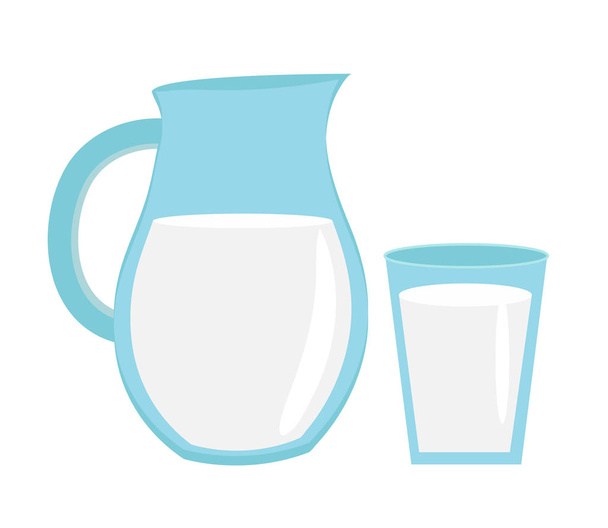 Молоко в глечику зі скла, з іконовим плоским стилем. Ізольовані на білому тлі. Векторні ілюстрації
. - Вектор, зображення