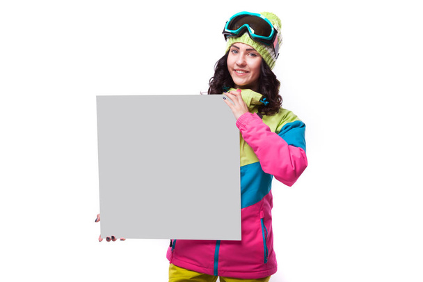 ski elég fiatal nő hold üres nagy papír - Fotó, kép