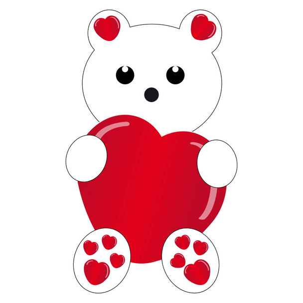weißer Teddybär mit Herz auf weißem Hintergrund - Vektor, Bild