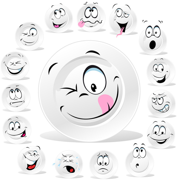 White plate cartoon with many expressions - Вектор,изображение