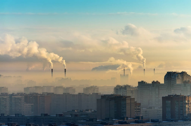 都市工業煙雲の空 - 写真・画像