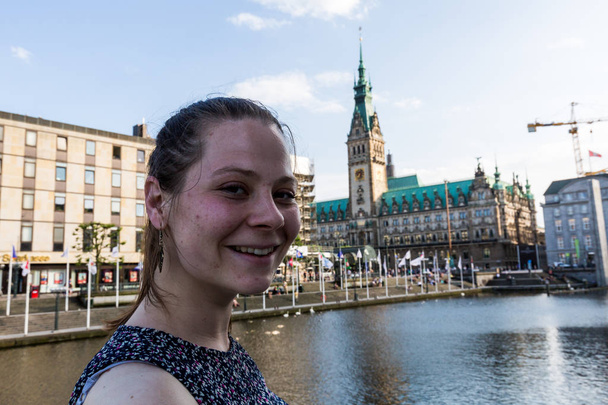 A girl at the Kleine Alster in Hamburg, Germany - Photo, Image