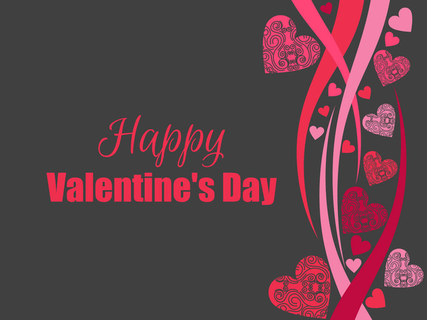 Happy Valentine's Day background with hearts on a black background. Greeting card. Vector illustration - Vector, Imagen
