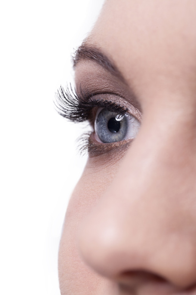 Zblízka lidské ženské oko a nos na bílém - Fotografie, Obrázek