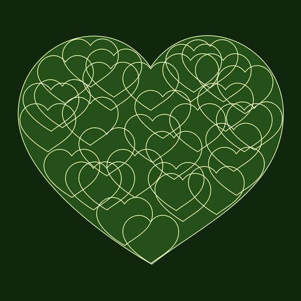 Biglietto romantico San Valentino con grande cuore verde
 - Vettoriali, immagini