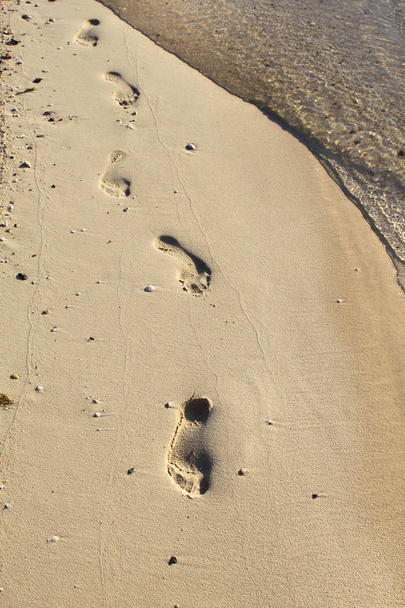 Природный фон с морской водой и следами на песке
  - Фото, изображение
