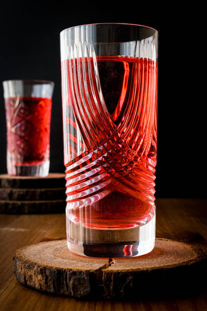 Turkish Ottoman Drink Rose sherbet or Cranberry Serbet in crystal glass - 写真・画像