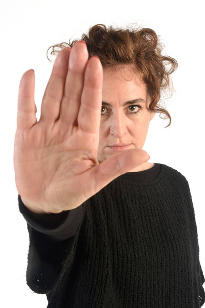 Woman doing stop with her hand - Φωτογραφία, εικόνα