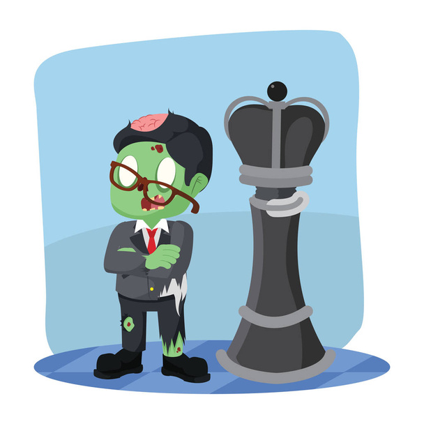 zombie businessman standing in front king chess piece - Vector, Image