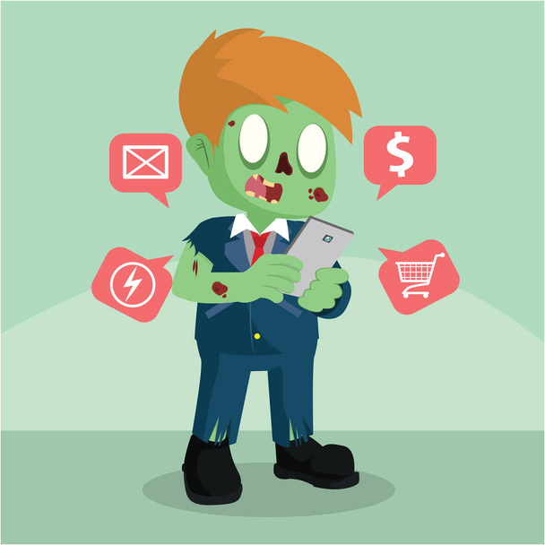 zombie businessman checking his payment notification - Vector, afbeelding