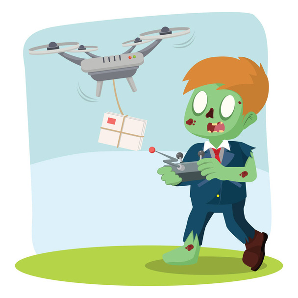 zombie businessman using drone for delivering mail - Vektör, Görsel