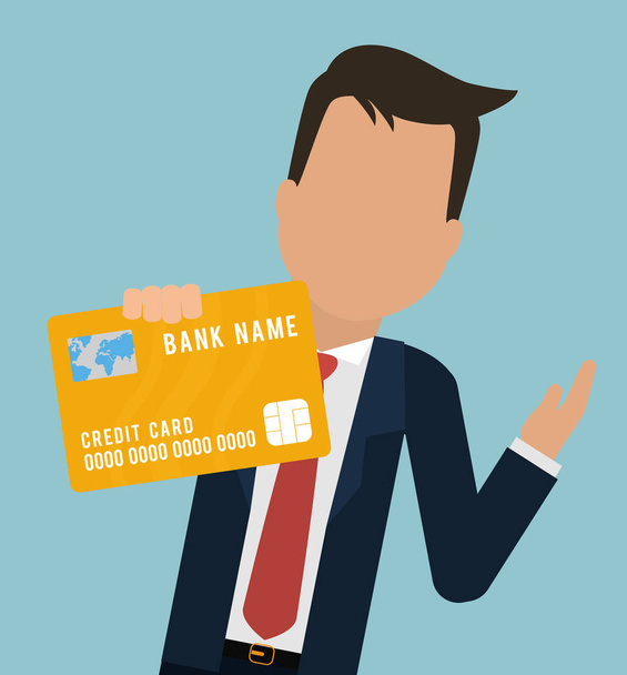 hombre negocios banco tarjeta hold
 - Vector, Imagen