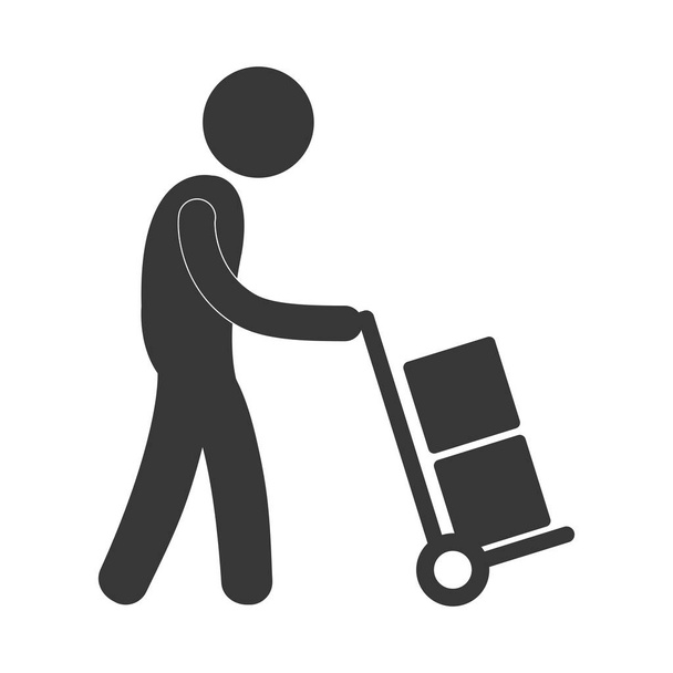 férfi kézi autó szállítási dobozok munkavállaló ábra piktogram - Vektor, kép
