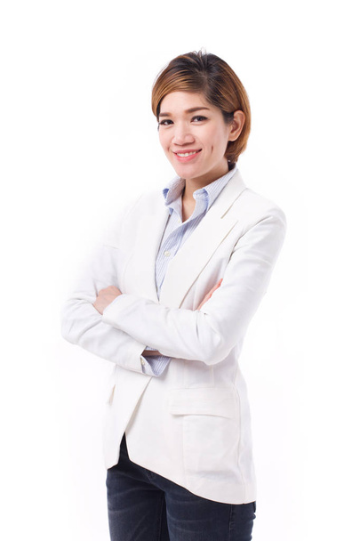 confident happy smiling business woman, studio isolated - Photo, image