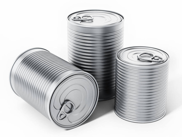 Tin cans isolated on white background. 3D illustration - Foto, Imagem